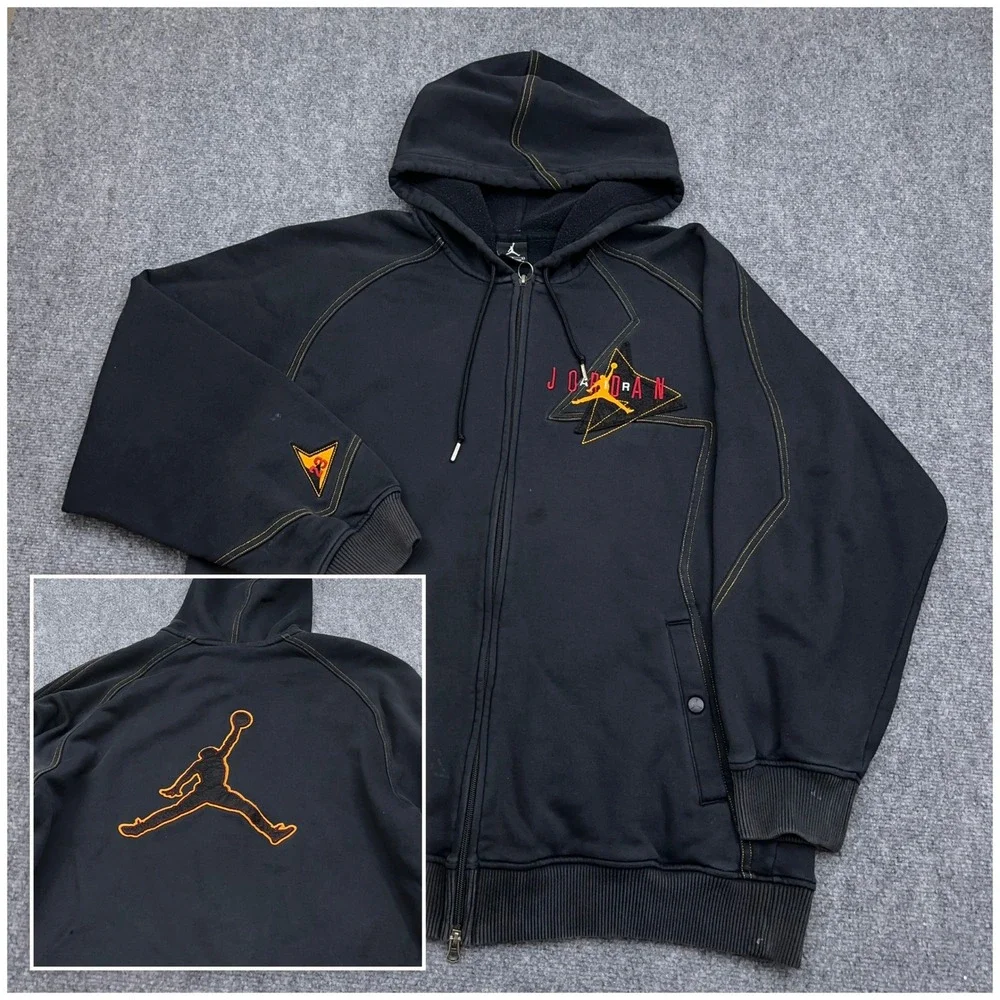 Vintage Nike Jordan Citrus 7 Hoodie Mens L Black Full Zip Embroidered Distressed